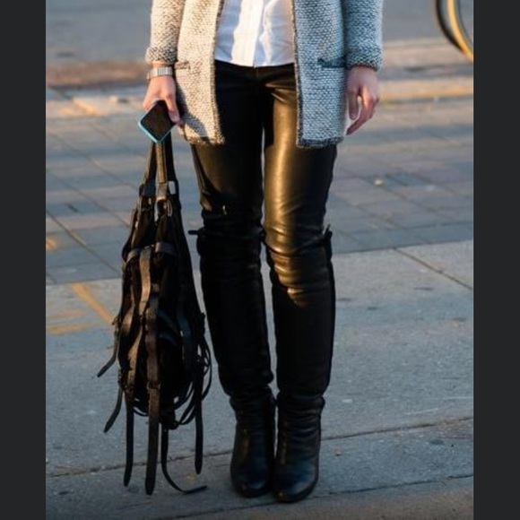 Zara Leather Tuxedo Stripe Over the knee Boots - Picture 8 of 8